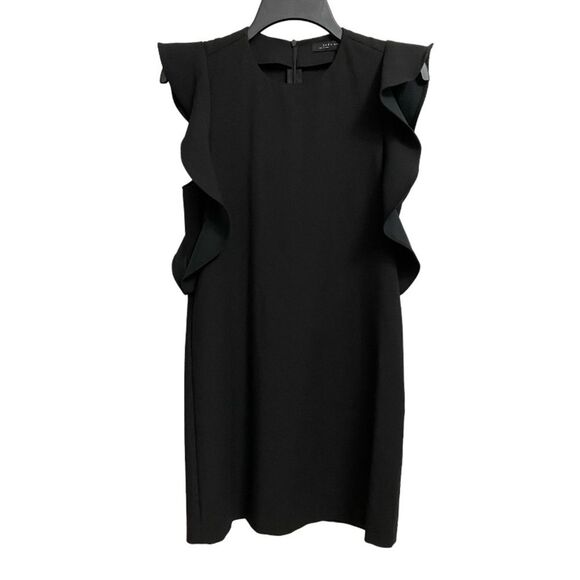 ZARA Women's Shift Midi Dress Size XS Black Ruffled Flutter Sleeves Fairy - Picture 1 of 13